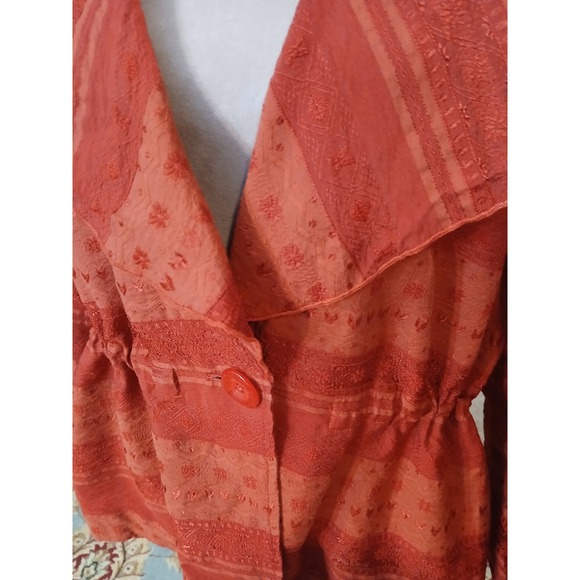 Sharon Young Red Textured Button Front Jacket Women XL Artsy Lagenlook - Picture 2 of 11